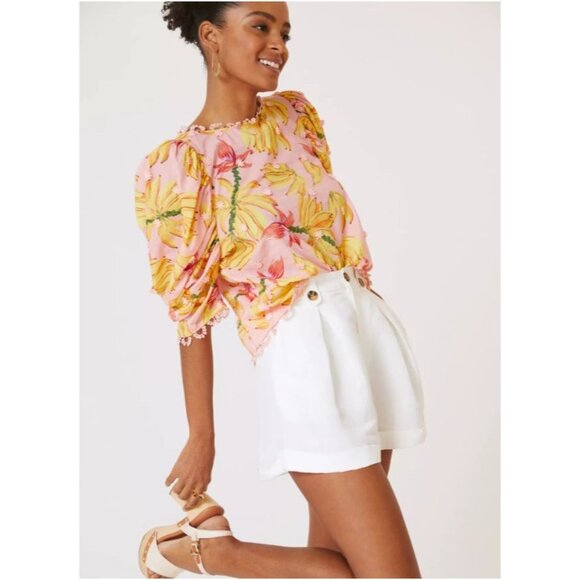 Farm Rio Pink Yellow Banana Print Blouse Size Large - Picture 1 of 11